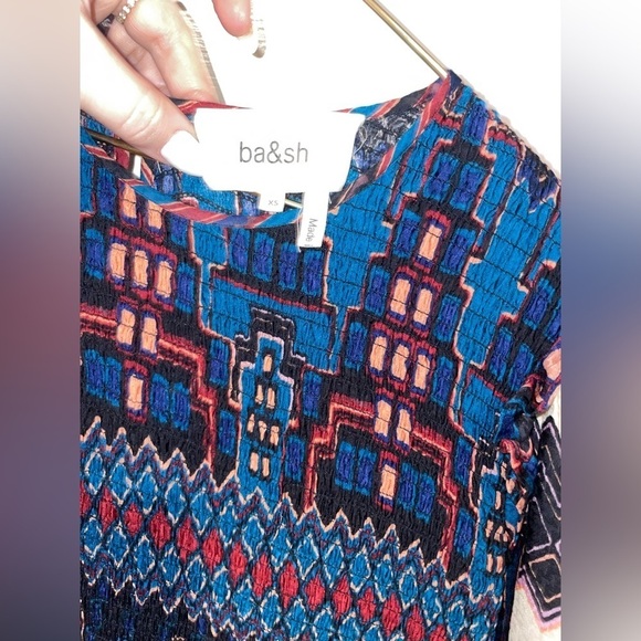 ba&sh Blue and White Smocked Mandie Midi Dress XS - Picture 13 of 16